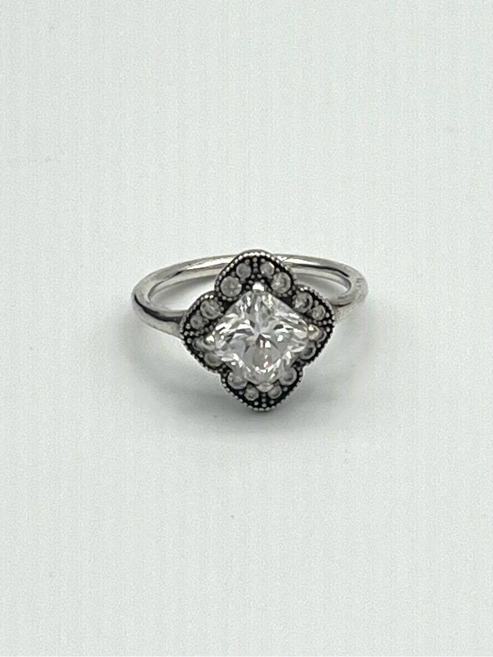 Pandora Art Deco Style Vintage Filigree Halo Ring - Sterling Silver CZ